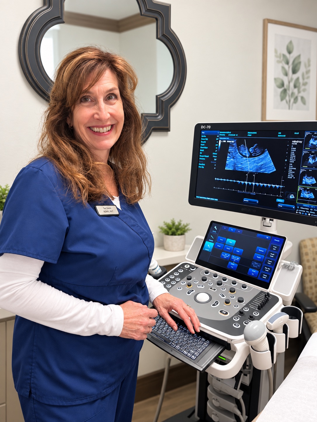 A PH4U sonographer at the ultrasound machine