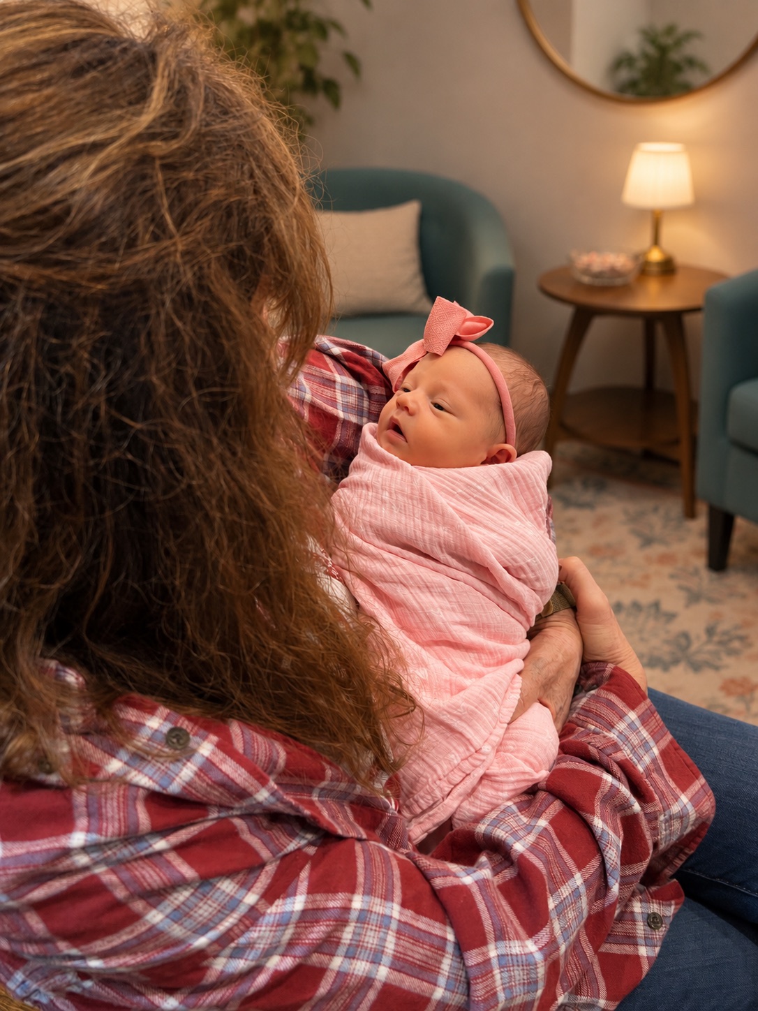 A mother holding her newborn daughter